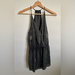 Black Tape_ Top / Blouse / Size M / Beaded